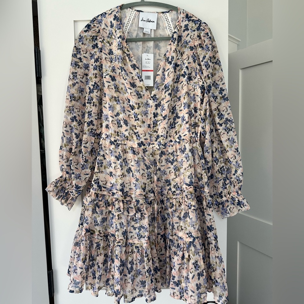 Sam Edelman Blush Floral V-Neck Dress with Navy Accents